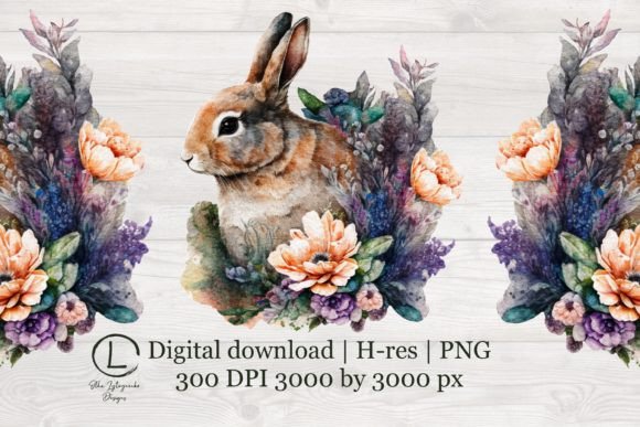 Easter Bunny Floral Sublimation PNG