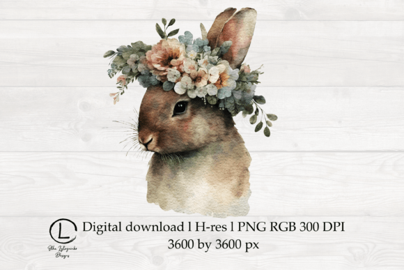 Easter Bunny with Floral Crown Graphics & Illustrations