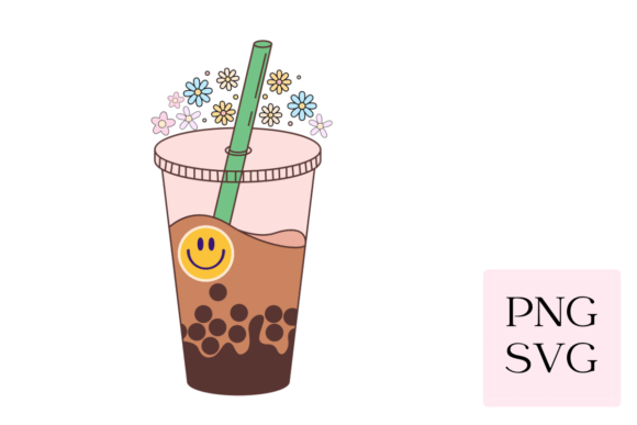 Floral Boba Coffee Drink SVG PNG: Graphics & Illustrations for Real Publishing