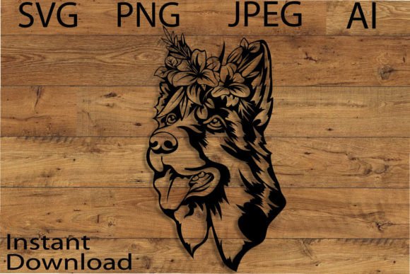 Floral German Shepherd Dog SVG PNG JPG