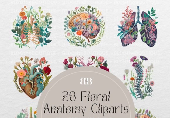Floral Heart Lungs Anatomy: Botanical Illustrations & Graphics
