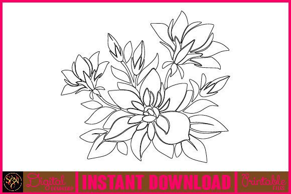 Floral Line Art Flower SVG Elements 47: Graphics & Illustrations