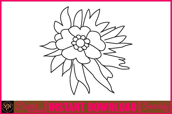 Floral Line Art Flower SVG Elements 88: Graphics & Illustrations
