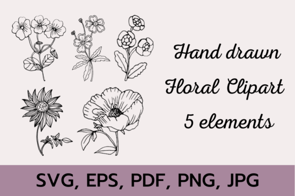 Floral Line Drawing SVG Bundle: Graphics & Illustrations