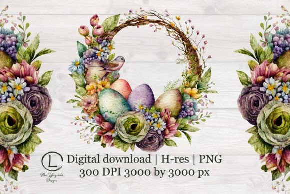 Floral Spring Wreath: Easter Graphics & Illustrations