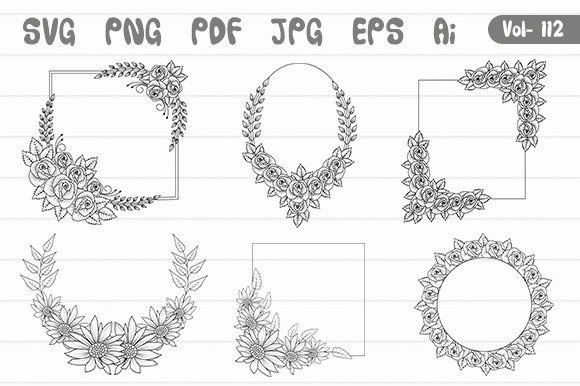 Flowers Wreath Floral Frame Border SVG: Graphics & Illustrations for Real Branding