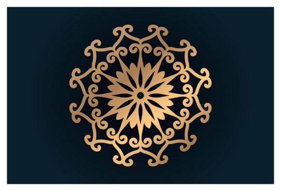 Golden Floral Round Ornament: Graphics & Illustrations