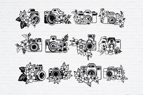 Hand-drawn Floral Camera Clipart SVG
