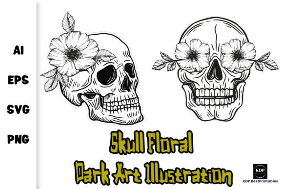 Skull Floral Dark Art Illustration V6: Graphics & Illustrations for Bold Local Branding