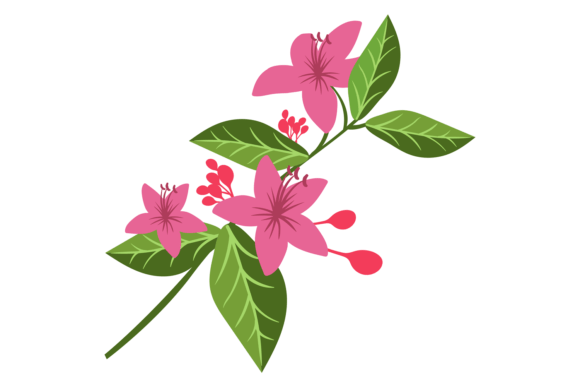 Tropical Floral Branch Icon. Jungle Pink Graphics