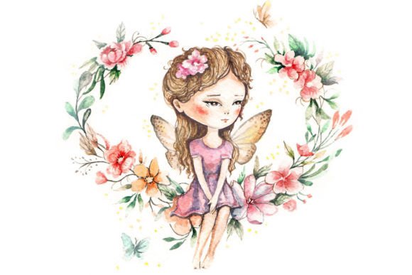 Valentine’s Day Love Floral Fairy Graphics & Illustrations