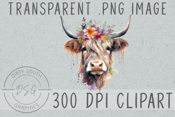 Watercolor Floral Bull Clip Art: Graphics & Illustrations