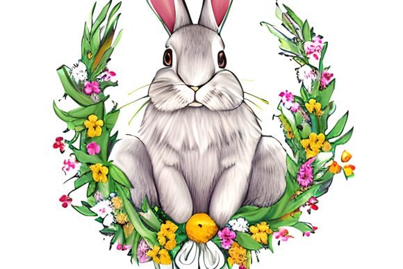 Watercolor Floral Bunny Wreath 10: Graphics & Illustrations for Seasonal Branding
