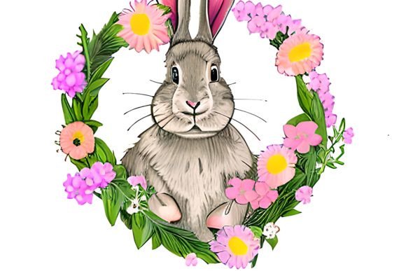 Watercolor Floral Bunny Wreath 2: Graphics & Illustrations