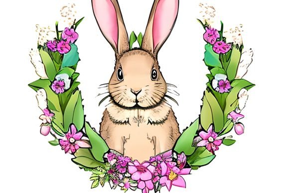 Watercolor Floral Bunny Wreath 4 Graphics & Illustrations