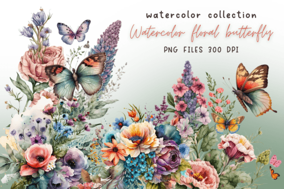 Watercolor Floral Butterfly Flowers: Graphics & Illustrations