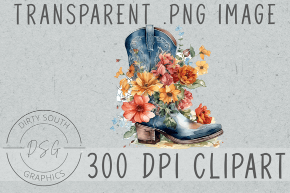 Watercolor Floral Cowboy Boot Clip Art: Graphics & Illustrations