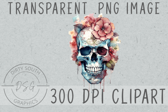 Watercolor Floral Sugar Skull Graphics & Illustrations